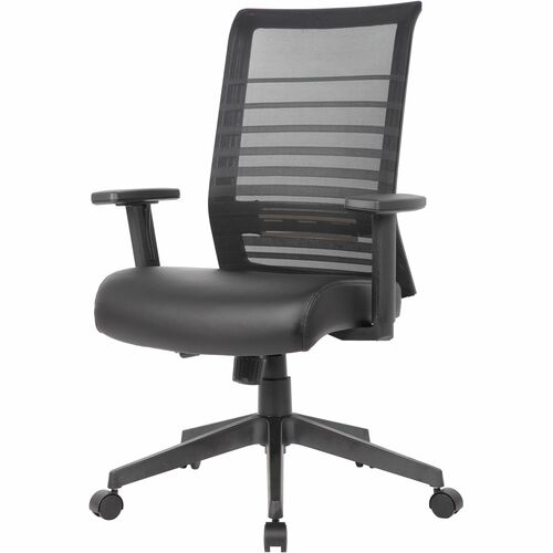 Boss Horizontal Mesh Back Task Chair - Vinyl Seat - Mesh Back - 5-star Base - Black - Armrest - 1 Each