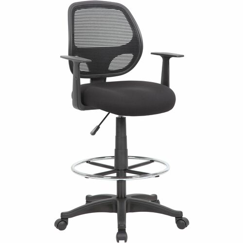 Boss Commercial-Grade Mesh Back Stool - High Density Foam (HDF), Fabric Seat - Mesh Back - 5-star Base - Black - Chrome - Armrest - 1 Each