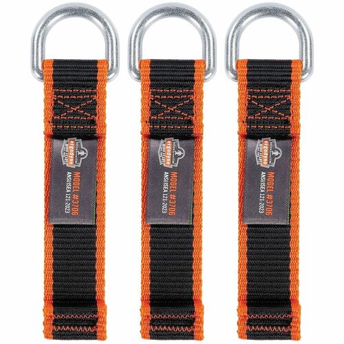 Ergodyne Squids 3706 Web Tool Tether Attachments - x 5.5" Length - Black - Nylon, Galvanized Steel - 3 Pack