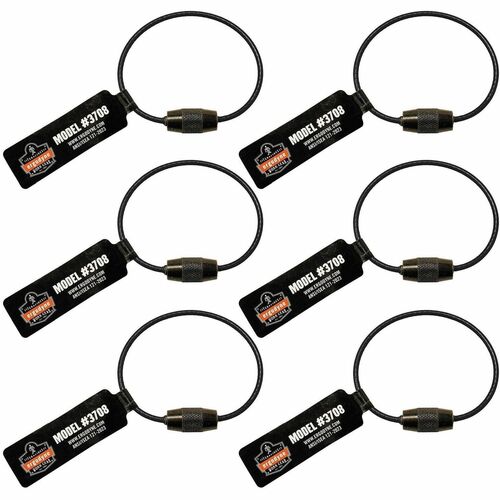 Ergodyne Squids 3708 Wire Tool Attachment - x 6" Length x 0.1" Diameter - Black - Steel - 6 Pack