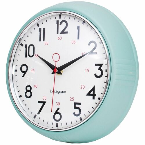 Kiera Grace Wall Clock - White Main Dial - Seafoam Case - Retro Style