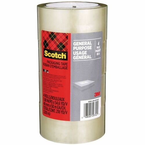 Scotch Packaging Tape - 54.7 yd (50 m) Length x 1.89" (48 mm) Width - Clear - Temperature Resistant - For General Purpose, Shipping, Packaging, Packing, Moving, Storage, Mailing - 4 / Pack