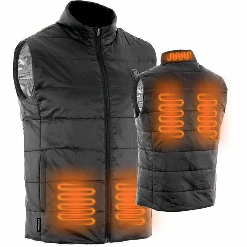 Forcefield Black Heated Vest, Large - Large - Zipper Closure - 2 Pocket(s) - Polyester - Black - Durable, Warmer Pocket - 1 / Unit