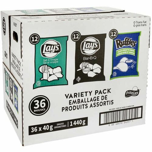 Lays Chips - Salt & Vinegar, Barbeque, Sour Cream & Onion - 1.41 oz (40 g) - 36 / Carton