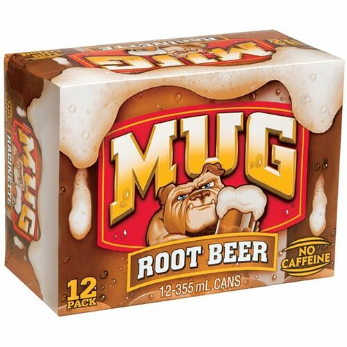 MUG Root Beer Soft Drinks, Original, 355mL, Case of 12 - Ready-to-Drink - 355 mL - Root Beer, Original - 12 / Case