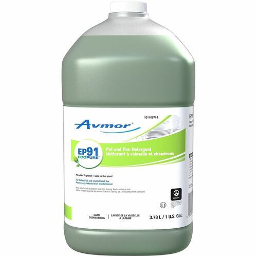 Avmor EP91 Pot and Pan Detergent - For Pot, Pan, Hand, Glass, Utensil - Concentrate - Liquid - 3.79 L - 6.2 pH - Citrus Scent - Kosher, Streak-free, Long Lasting, Pleasant Scent - Green - 4 Pack