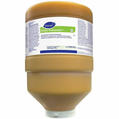 Diversey Suma Pronounce TM/MC D1.7 - For Dish, Pot, Pan, Glass, Equipment - Concentrate - Solid, Powder - 128 oz (8 lb) - 99 pH - Citrus Scent - Kosher, Long Lasting - Opaque Yellow - 2 / Carton