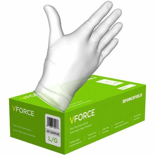 Forcefield VForce Vinyl Disposable Examination Gloves (Case of 1000 Gloves) - 5 mil (0.13 mm) Thickness - Allergy Protection - Medium Size - For Right/Left Hand - Vinyl - Clear - Latex-free, Textured, Non-sterile - For Medical, Examination - 1000 Case - 1