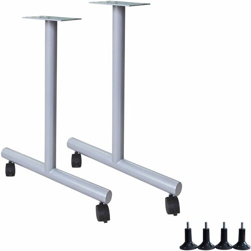 Lorell Invent Training Table Components - Silver T-shaped Base - 2 Legs - 28.50" Height x 5" Width x 22" Depth - Training - Assembly Required - 2 / Set