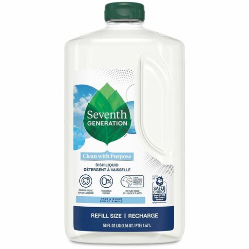 Seventh Generation Free/Clear Natural Dish Liquid - For Dish - Liquid - 50 fl oz (1.6 quart) - Free & Clear Scent - Non-toxic, Hypoallergenic, Dye-free, Bio-based, Kosher, Gluten-free, Fragrance-free, Phosphate-free - Clear - 3 / Carton