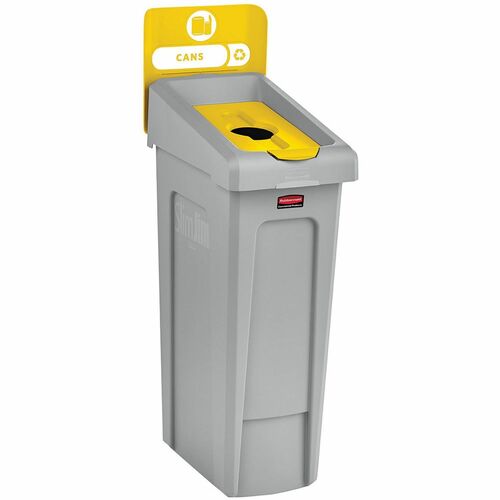 Rubbermaid Commercial Slim Jim Recycling Station 1-Stream Bottles/Cans, 23 Gal - 23 gal Capacity - For Commercial - Durable, Recyclable - 40.2" Height x 12" Width x 15.2" Depth - Resin - Gray, Yellow - 1 Each