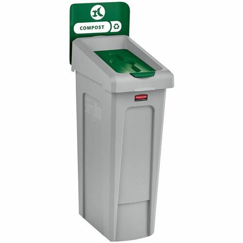 Rubbermaid Commercial Slim Jim Recycling Station 1-Stream Compost, 23 Gal - 23 gal Capacity - For Commercial - Durable, Recyclable - 40.2" Height x 12" Width x 15.2" Depth - Resin - Gray, Green - 1 Each