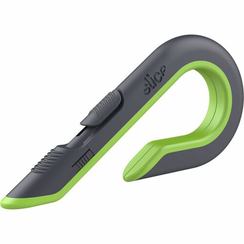 Dentec #2110503 Slice Auto-Retractable Box Cutter - Rust-free Blade, J-hook Handle, Ambidextrous, Retractable, Lanyard Hole, Durable, Ergonomic Handle, Non-conductive, Non-sparking - Nylon, Zirconia, Plastic, Ceramic - Gray, White, Green - 1 Each