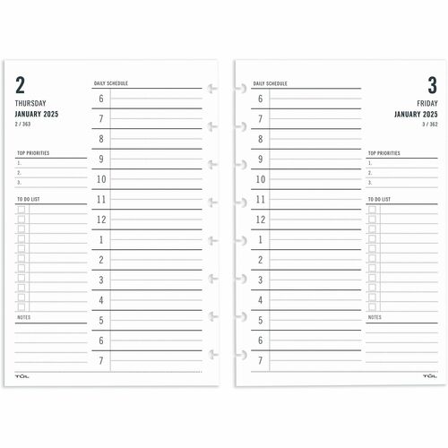 2025 TUL® Discbound Daily Planner Refill Pages, Junior Size, January To December - Junior - Daily - 12 Month - January 2025 to December 2025 - 6:00 AM to 7:00 PM - Hourly - 1 Day Single Page Layout - 8 1/2" x 5 1/2" Sheet Size - White Sheet - Discboun