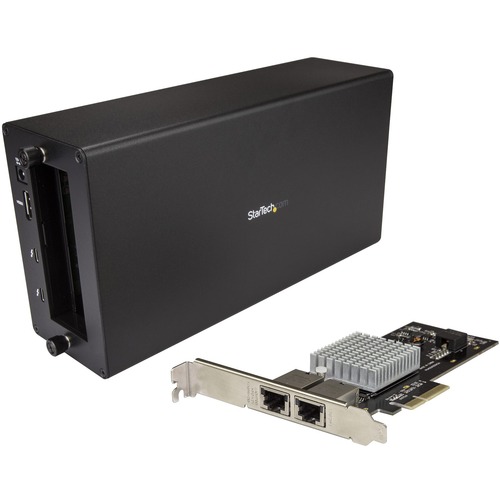 StarTech.com Thunderbolt 3 to 2-port 10GbE NIC Chassis - External PCIe Enclosure plus Card - Add 10GbE connectivity to your Thunderbolt 3 computer - Flexible solution with a removable PCIe network card - Assemble with just a screwdriver - Black - 1 Each
