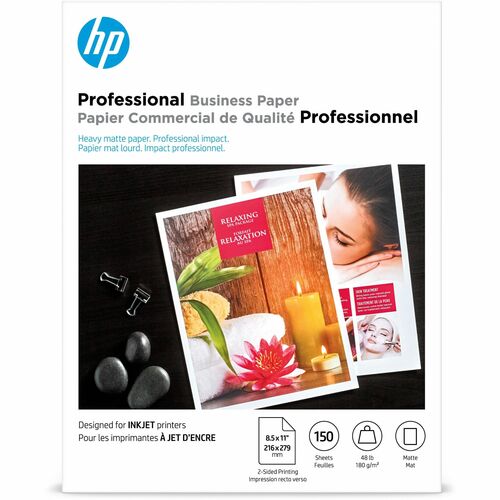 HP Professional Business Paper for Inkjet Printers, Matte, Letter Size (8 1/2" x 11"), 48 Lb, Pack Of 150 Sheets (CH016A) - 103 Brightness - Letter - 8 1/2" x 11" - 48 lb Basis Weight - Matte - Heavyweight, Double-sided - White - 150 / Pack