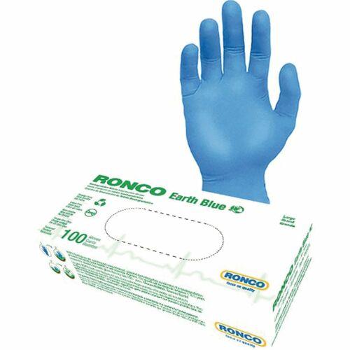 RONCO Biodegradable Nitrile Examination Gloves - 3.50 mil (0.09 mm) Thickness x 9.06" (230 mm) Glove Length - Large Size - For Right/Left Hand - Nitrile - Blue - Latex-free, Biodegradable, Non-sterile, Textured Fingertip - For Examination, Food Service, D