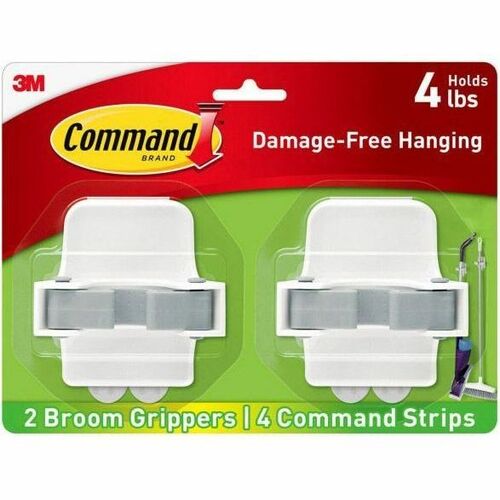 Command Broom Gripper Hook - 2 Hooks - 4 lb (1.81 kg) Capacity - for Broom, Laundry Room, Closet, Paint, Wood, Tile - Plastic - White - 2 Pack