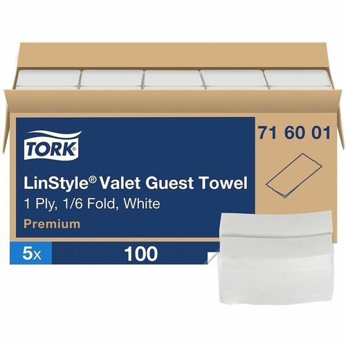 TORK LinStyle Valet Guest Towel White, 1/6 Fold, 5 x 100 Towels - 1 Ply - Extra Large - 11.50" Width x 17" Length - White - Virgin Fiber - 100 Napkins - 5 Pack
