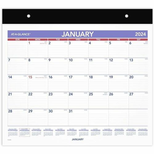 At-A-Glance Repositionable Horizontal Wall Calendar with Adhesive Backing - Medium - Julian Dates - Monthly - 12 Month - January 2024 to December 2024 - 1 Month Single Page Layout - 15" x 12" Sheet Size - White Sheet - Wall Mount - Multi - Paper - 15" Wid