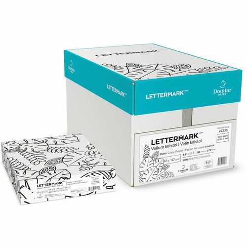 Domtar Vellum Bristol Multipurpose Paper - 97% Opacity - Letter - 8 1/2" (215.90 mm) x 11" (279.40 mm) - 67 lb (30390.69 g) Basis Weight - 147 g/m² Grammage - Toothy, Vellum - Sustainable Forestry Initiative (SFI) - Acid-free, Printable - Bright Whit