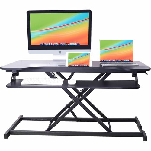 Rocelco 43" Sit-to-Stand Hi-Lift Adjustable Desk Riser - 33 lb Load Capacity - 21.30" Height x 43" Width x 20.50" Depth - Desktop, Desk - Black - For Monitor, Notebook, Keyboard, Tablet, Smartphone - Keyboard Tray, Ergonomic, Grommet, Cable Management