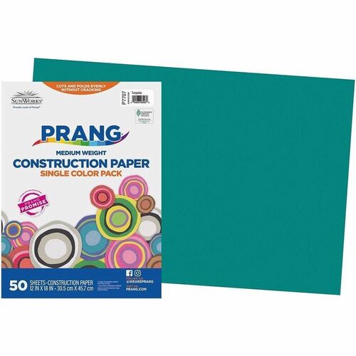 Pacon® SunWorks Construction Paper - School, Project, Craft Project, Art Project - 12" (304.80 mm) x 18" (457.20 mm) - Textured Finish - Turquoise - Paper, Groundwood - 50 / Each