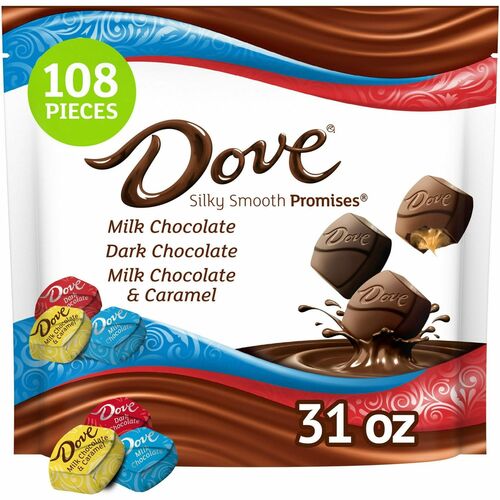 DOVE Promises Chocolate Variety Mix - Dark Chocolate, Milk Chocolate, Caramel Milk Chocolate - Individually Wrapped - 1.94 lb - 1 / Carton