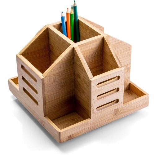 Achieva Bamboo Rotary Organizer - 9 Compartment(s) - 7.4" Height x 8.8" Width x 8.8" Depth - Biodegradable, Rotate - Bamboo - 1 Each