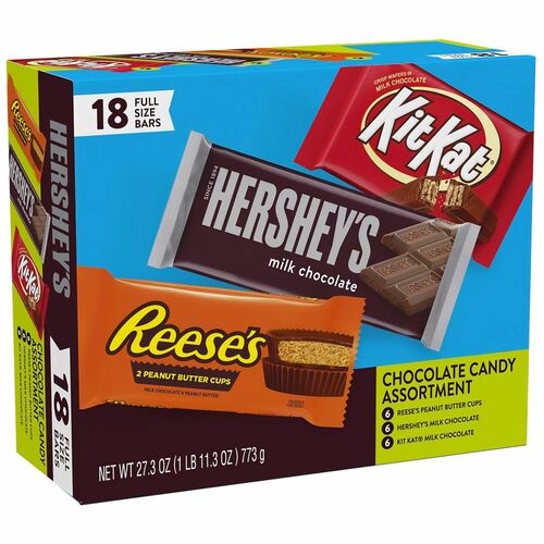 Hershey Chocolate Assortment - Milk Chocolate, Peanut Butter - 18 / Carton