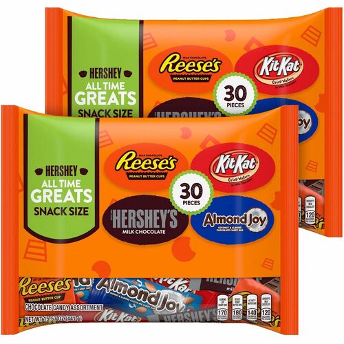 Hershey Chocolate Assortment - Milk Chocolate, Peanut Butter - Individually Wrapped - 15.92 oz - 2 / Carton - 30 Per Bag