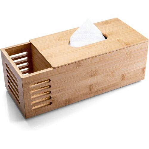 Officemate Bamboo Tissue Box - Bamboo - Biodegradable, Non-slip, Anti Slip Base - 1 Each