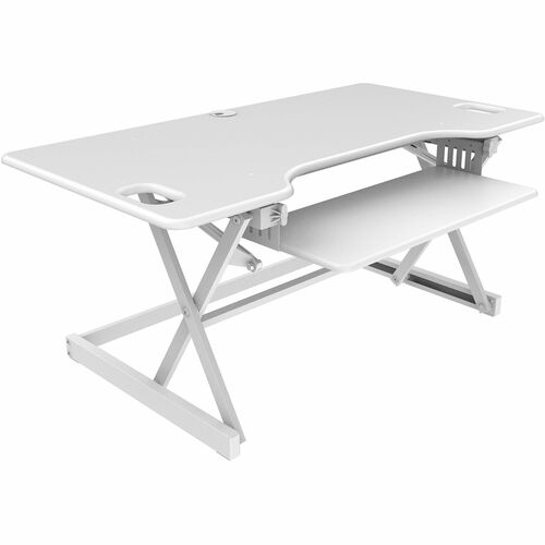 Rocelco Sit/Stand Desk Riser - 45 lb Load Capacity - 20" Height x 45.70" Width x 23.60" Depth - Desk - White - For Monitor, Notebook, Keyboard - Ergonomic, Keyboard Tray, Grommet, Cable Management, Retractable, Adjustable