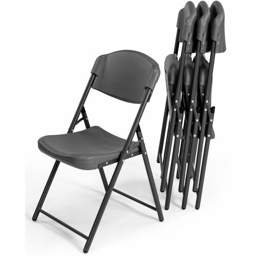 Iceberg Rough-N-Ready Blow-Molded Folding Chairs - High-density Polyethylene (HDPE) Seat - High-density Polyethylene (HDPE) Back - Powder Coated Steel Frame - Round Leg Base - Charcoal - 4 / Pack