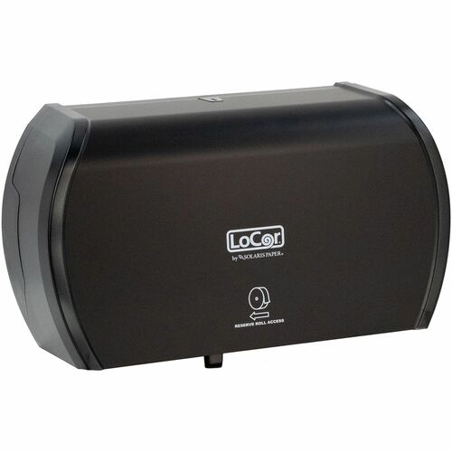 LoCor Side-By-Side Bath Tissue Dispenser - Roll Dispenser - 3000 x Sheet - 5.2" Height x 15" Width x 8.9" Depth - Matte Black - Sliding Door, Lockable - 1 Each