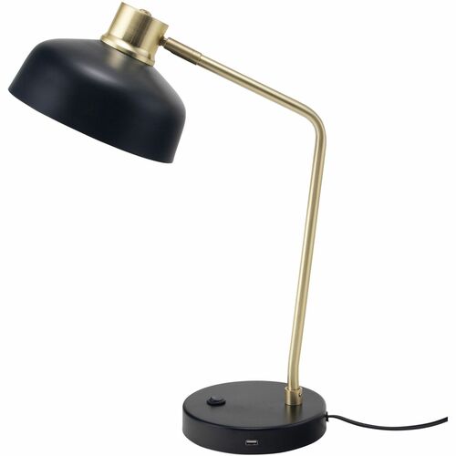 Victory Light Adjustable LED Lamp - 20" Height - 7.9" Width - 10 W LED Bulb - USB Powered, Adjustable Shade, Energy Saving, Touch-activated, Adjustable Arm, USB Charging - Round - Metal - Desk Mountable - Black - for Desk, Smartphone, Smart Watch, Office