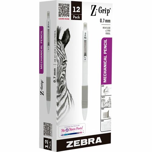 Zebra Pen Z-Grip Mechanical Pencil - HB/#2 Lead - 0.7 mm Lead Diameter - Refillable - White Barrel - 1 Dozen