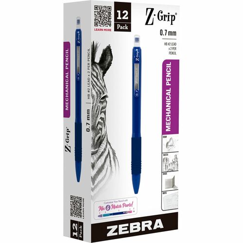 Zebra Pen Z-Grip Mechanical Pencil - HB/#2 Lead - 0.7 mm Lead Diameter - Refillable - Navy Blue Barrel - 1 Dozen