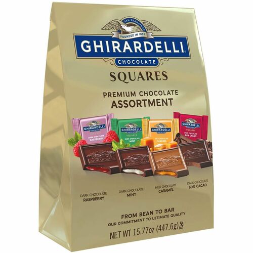 Ghirardelli Premium Assortment - Caramel Milk Chocolate, Dark Chocolate Raspberry, Dark Chocolate Mint, 60% Cacao Dark Chocolate - Individually Wrapped - 15.77 oz - 1 / Carton