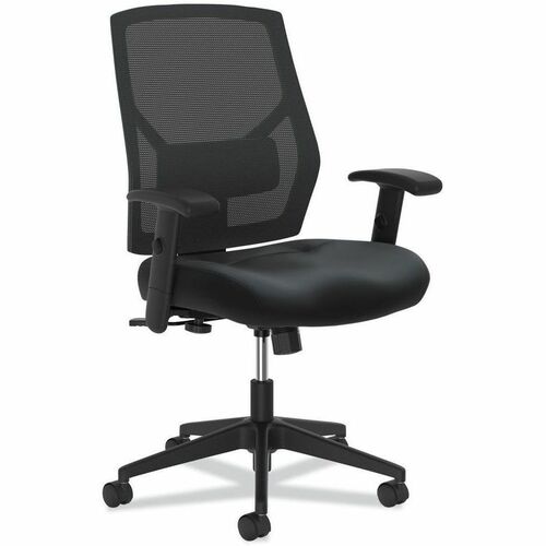 HON Crio High-Back Task Chair, Supports Up to 250 lb, 18" to 22" Seat Height, Black - Black Seat Color - Bonded Leather Seat Material - Black Back Color - Mesh Back Material - Black Frame Color - Plastic Frame Material - High Back - 5-star Base - Armrest 