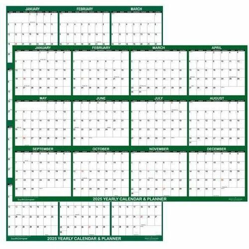 2025 SwiftGlimpse Reversible Yearly Wall Calendar, 32" x 48" , Green, January To December - Large - Regular - Weekly, Monthly, Yearly, Daily - January 2025 to December - Cut-flush - 32" Height - Erasable, International Holiday, Reversible