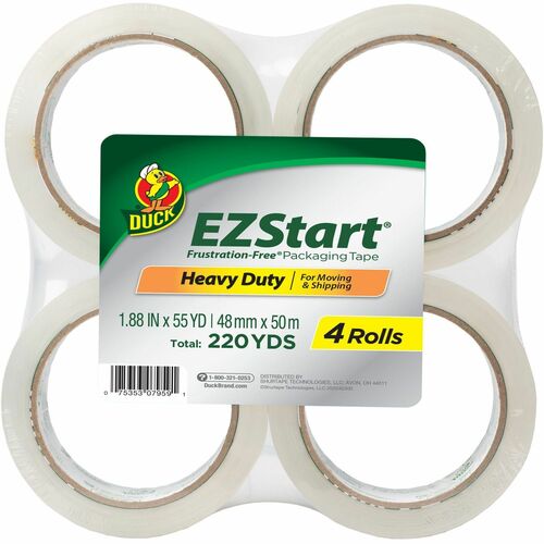 Duck Brand EZ Start Packaging Tape - 55 yd Length - For Shipping, Moving, Storing, Office, Home - 4 / Pack - Clear