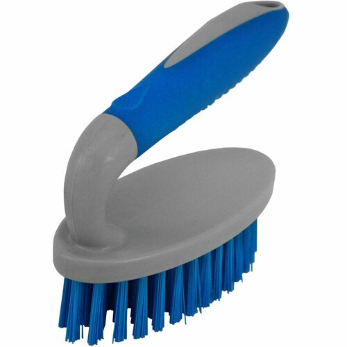 Genuine Joe Iron Handle Scrub Brush - Polyethylene Terephthalate (PET) Bristle - Iron, Polypropylene, Thermoplastic Rubber (TPR) Handle - Blue, Gray - 1 Each