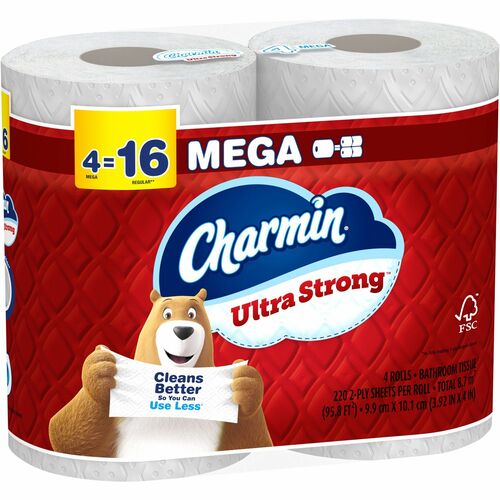 Charmin Mega Roll Bath Tissue - 2 Ply - 200 Sheets/Roll - White - 4 / Pack