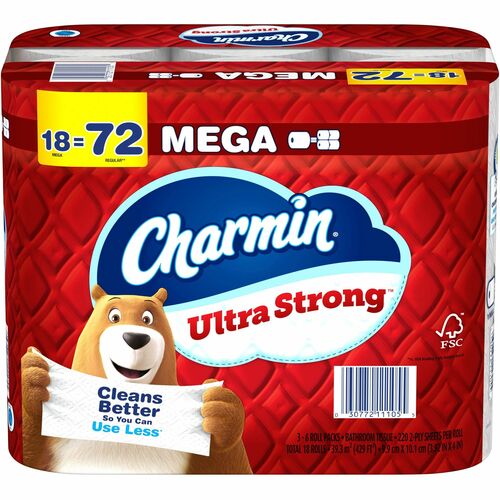 Charmin Mega Roll Bath Tissue - 2 Ply - 200 Sheets/Roll - White - 18 / Carton