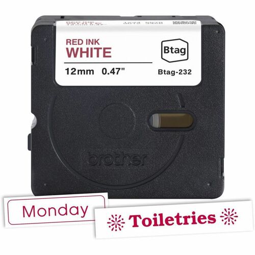 Brother P-touch BTAG-232 Red on White Label Tape