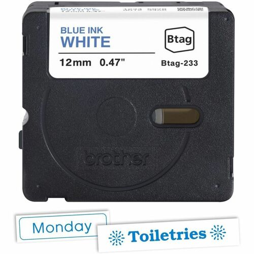 Brother P-touch BTAG-233 Blue on White Label Tape