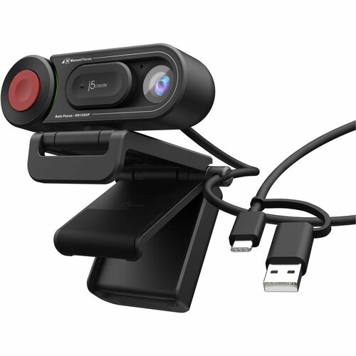 j5create JVU250 Webcam - 2 Megapixel - 30 fps - Black - USB Type A/USB Type C - 1 Each - Full HD - 1920 x 1080 Video - CMOS Sensor - Auto/Manual - 83° Angle - Tripod Mount, Clamp - Microphone - Monitor - macOS, Windows, ChromeOS, Windows 11, Windows 1