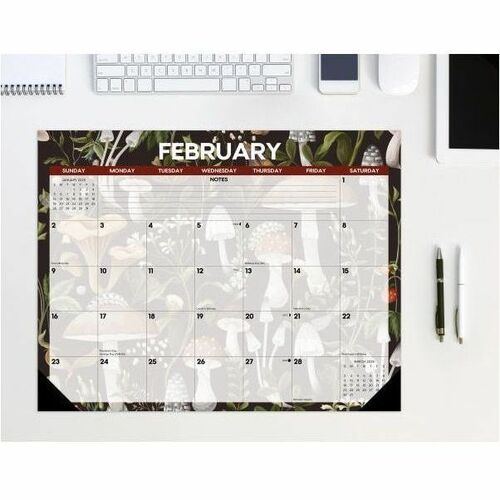 2025 Willow Creek Press Monthly Desk Pad Calendar, 22" x 17" , Mushrooms, January 2025 To December 2025, 47927 - Medium - Regular - Monthly - January 2025 to December 2025 - 22" x 17" Sheet Size - White Sheet - Desk Pad - 17" Height x 22" Width - Internat