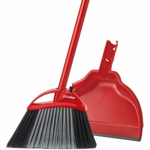 O-Cedar PowerCorner One Sweep Broom with Step-On Dust-Pan - Plastic Bristle - Red Handle - 1 Each - Black, Gray